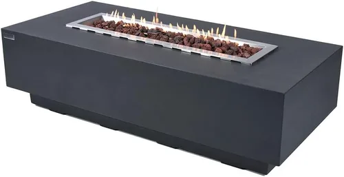 Vista 8 de AMS Chimenea Elementi Mesa grande para fogata de gas para patio exterior Cubierta y rocas de lava incluidas Linterna de mesa de bioetanol gratis