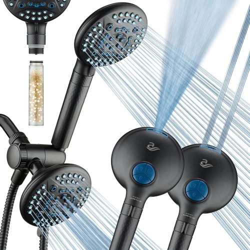Vista 9 de AquaCare High Pressure 6-way Dual Shower Head Combo with Built-in Filter & Power Wash - Clean Tub, Tile & Pets. Remove Chlorine, Lead & Toxins from