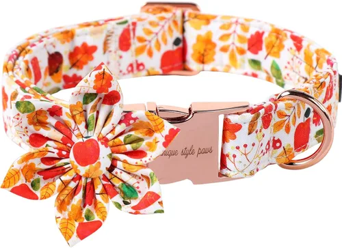 Vista 23 de Collar de perro de Halloween de estilo único con arco de flores de Unique Style Paws, collar de calabaza de algodón para perros pequeños, medianos