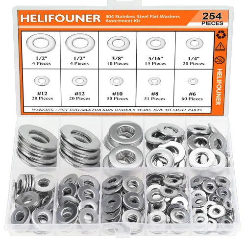Vista 9 de HELIFOUNER 50 arandelas planas de 1/2 pulgada, acero inoxidable 304, arandelas de guardabarros, arandelas de metal para tornillos