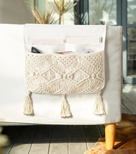 Vista 8 de Mkono Organizador de Sofá de Macramé Caddy de Control Remoto para Reposabrazos de Sofá Sillón Mesita de Noche Bolsa Soporte de Almacenamiento