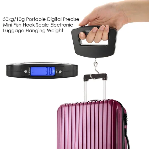 Vista 2 de Balanza de equipaje portátil de 110.2 lbs0.35 oz digital precisa mini gancho de pescado escala colgante báscula electrónica de peso para viajes