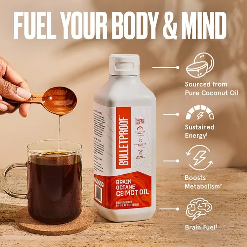 Vista 4 de Bulletproof Brain Octane C8 Aceite MCT, 32 onzas (paquete de 3), suplemento Keto para energía sostenida y apoyo al antojo
