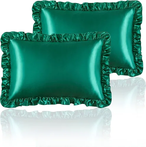 Vista 22 de Fundas de almohada de satén sedosas con volantes para cabello y piel, juego de 2 fundas de almohada de seda blanca tamaño Queen con cierre de sobre