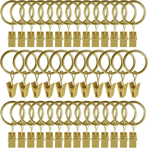 Vista 34 de Paquete de 44 anillos de cortina de metal con clips, clips para cortinas con anillos, anillos de cortina de 1 pulgada de diámetro interior, se