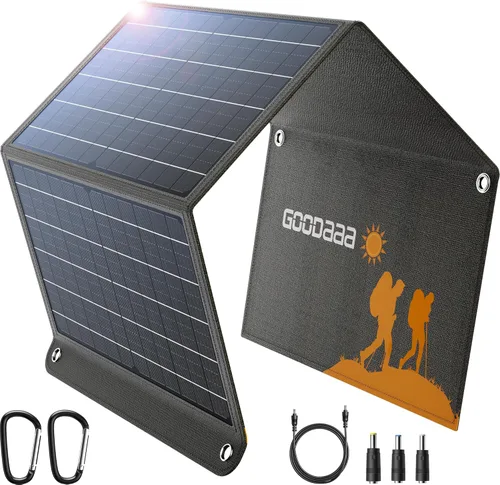 GOODaaa 30W Panel Solar Portátil con Tres Salidas, Cargador Solar Plegable de Carga Rápida USB QC 3.0, Paneles Impermeables IP65 para Exteriores,