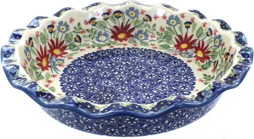 Vista 3 de Plato de pastel de mariposa azul de cerámica polaca de rosa azul