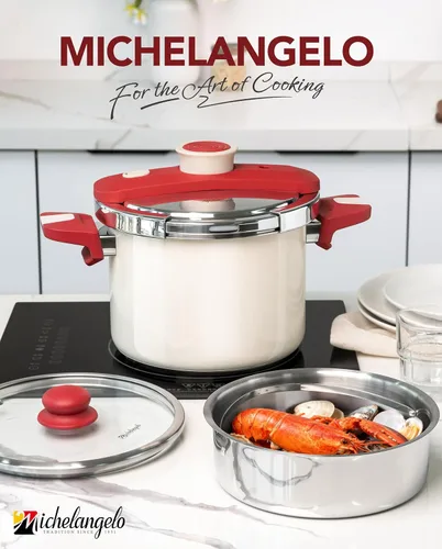 Vista 7 de MICHELANGELO Olla de presión de acero inoxidable de 8.5 cuartos de galón, olla a presión 3 en 1, sistema de bloqueo con una mano, diseño colorido