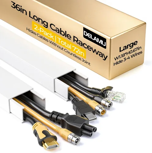 Vista 22 de Delamu Ocultador de cable beige, cubiertas de cable de 85 pulgadas para cables en la pared, ocultadores de cables de un cable, cubiertas de alambre
