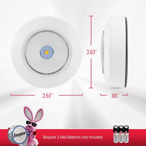 Vista 6 de Energizer - Luces LED de disco, paquete de 2, operadas por pilas, luz de presión, luces inalámbricas, 50 lúmenes, luz de grifo, luces adhesivas