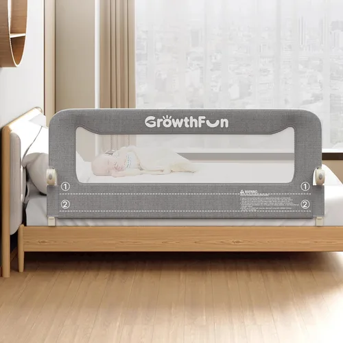 Vista 8 de Barandilla de cama plegable para niños pequeños, estructura reforzada de acero al carbono de 47 pulgadas y conectores, tela catiónica transpirable