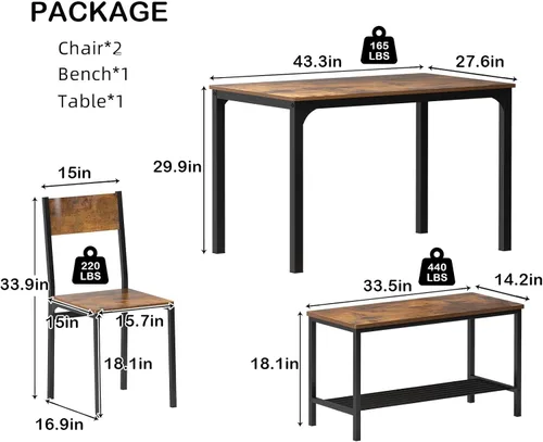 Vista 5 de DlandHome Juego de mesa de comedor para 4 mesas de cocina, mesa de cocina con sillas, juegos de mesa de comedor y sillas, mesa de comedor Retro