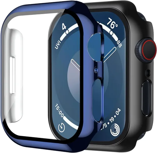 Vista 47 de Smiling Paquete de 2 fundas compatibles con Apple Watch Serie 3/Serie 2 de 1.49 pulgadas, protector de pantalla vidrio templado, carcasa rígida