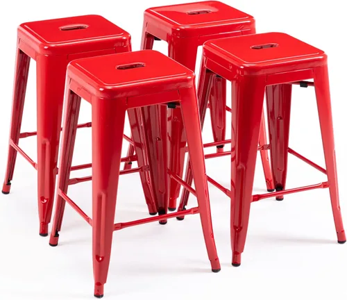 Vista 75 de Taburete Vogue Furniture Direct de 24 pulgadas, taburete de metal sin respaldo, taburete alto para encimera de interior o exterior con asiento