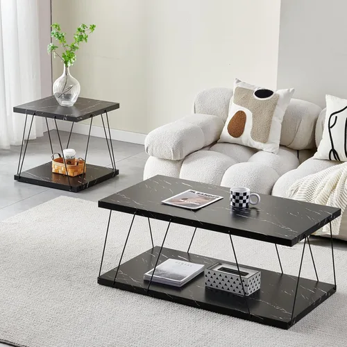 Vista 13 de Btrpily Mesa de centro de madera, moderna mesa de centro negra, contemporánea, elegante, muebles de alta gama para tu sala de estar