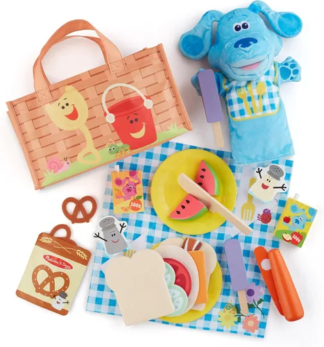 Melissa & Doug Blue’s Clues & You! Set de juegos para picnic Comparte con Blue con marioneta de mano - Certificado FSC