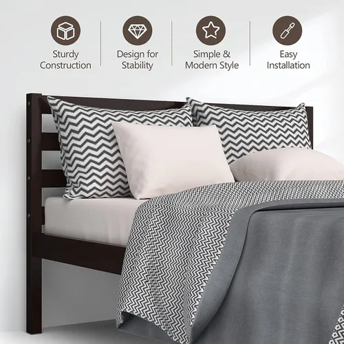 Vista 8 de Giantex Base de cama de plataforma de madera, cabecera con paneles, soporte de listones de madera, no necesita resortes, base de colchón de cama