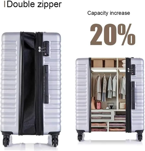 Vista 3 de Juego de equipaje de 4 piezas juegos de equipaje ABS rígido con bloqueo TSA con ruedas giratorias de viaje plateado