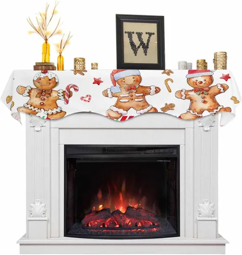 Prime Leader Bufanda de mantel de 60 x 17 pulgadas, diseño navideño de hombre de jengibre, caramelo, Navidad, chimenea, cubierta de bufanda, estante