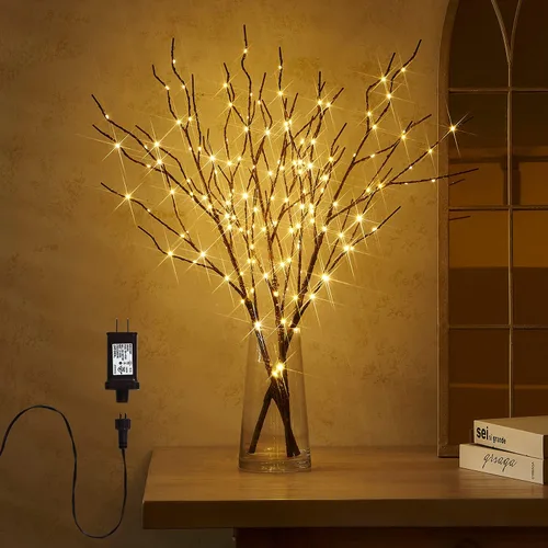 Fudios Rama Iluminada Enchufable con Temporizador Ramas de Sauce con Luces de Hadas para Florero Ramita de 32 Pulgadas 150 LED Decoración de Fiestas