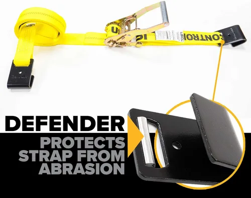 Vista 2 de US Cargo Control Correa de trinquete de gancho plano de 2 pulgadas de ancho x 12 pies de largo, correa confiable amarilla para seguridad, límite