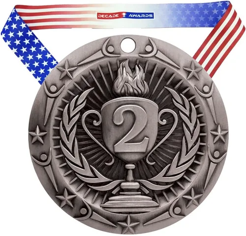 Vista 6 de Decade Awards Medalla de Primer Lugar, Clase Mundial - 3 Pulgadas de Ancho - Medalla de Oro con Cinta para el Cuello de Estrellas y Rayas - Perfecta