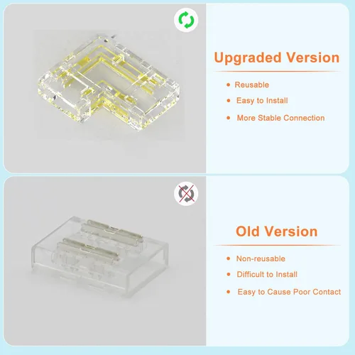 Vista 3 de MIWISE Kit de conectores de 8mm para tira de luces LED COB de 2 pines, 12 piezas de conectores sin espacio en forma de L/esquina, conectores