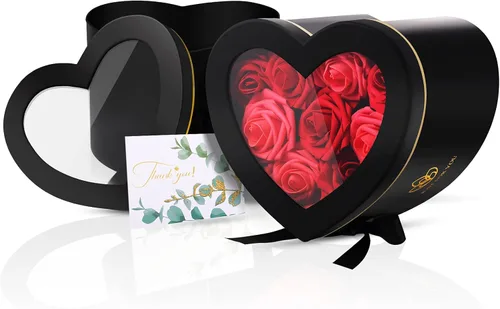 Vista 2 de Zonon Cajas de regalo en forma de corazón para el día de San Valentín para flores, chocolate, doble capa, caja giratoria de 2 niveles para el día