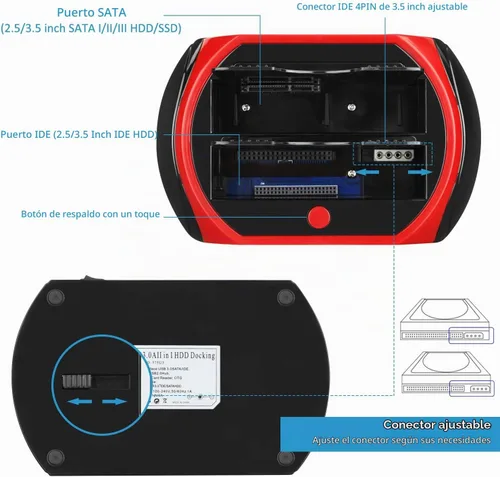 Vista 4 de TCC-S868-US - Estación de acoplamiento para disco duro USB 3.0 a 2.5 SATA IDE de 3.5 pulgadas, lector de ranuras duales, carcasa externa, para 2.5