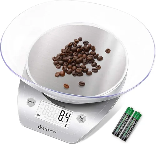 Etekcity 0.1g Báscula digital de cocina para alimentos, cuenco, mide gramos y onzas para perder peso, dieta, hornear, cocinar y preparar comidas,