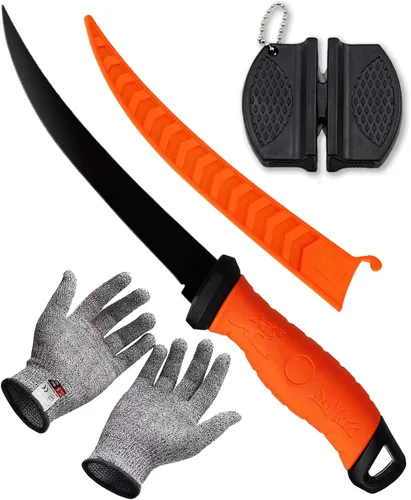 Vista 9 de Juego de 2 cuchillos de filete, cuchillos de filete de acero inoxidable de 5 y 7 pulgadas para pescado, equipo de pesca, juego de herramientas