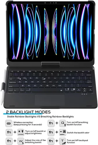 Vista 5 de Funda con teclado giratorio de 360 grados para iPad Pro de 11 pulgadas (M5/M4) 2025/2024 con trackpad giratorio inalámbrico con retroiluminación