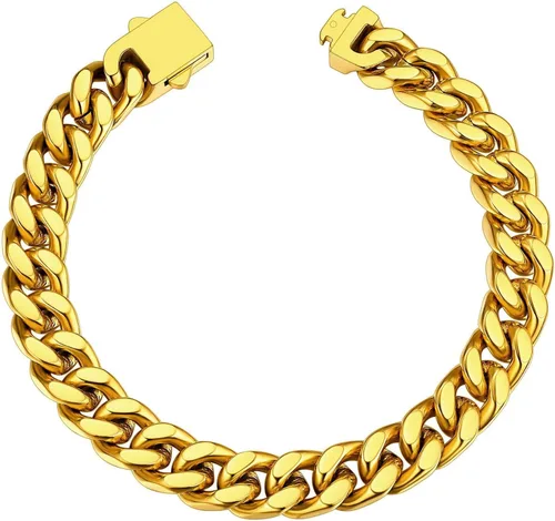 Vista 7 de ChainsHouse - Pulsera de eslabones cubanos de acero inoxidable para hombre, 5mm/7mm/9mm/12mm de ancho, 7.5"/8.3"/9" de largo, cadena chapada en oro