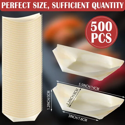 Vista 2 de Newtay 500 platos de bambú para aperitivo de 5.5 pulgadas, desechables, de madera, charcutería, hoja de barco, bandeja pequeña para servir sushi