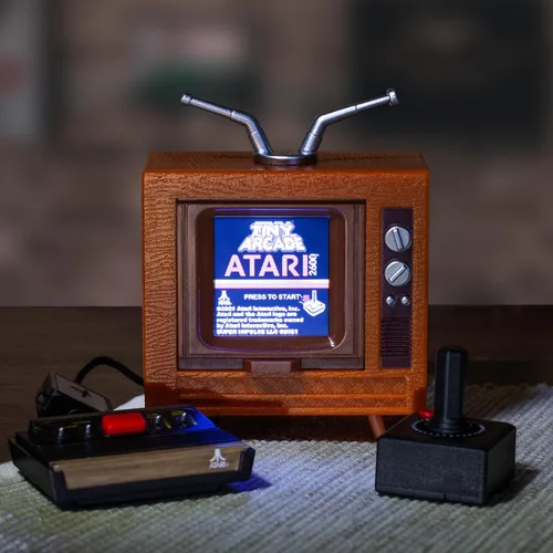 Vista 6 de Tiny Arcade Atari 2600 - Mini juego retro de 3.5 pulgadas, consola y TV jugables con juego real y sonido, 10 videojuegos clásicos: Pac-Man, Breakout