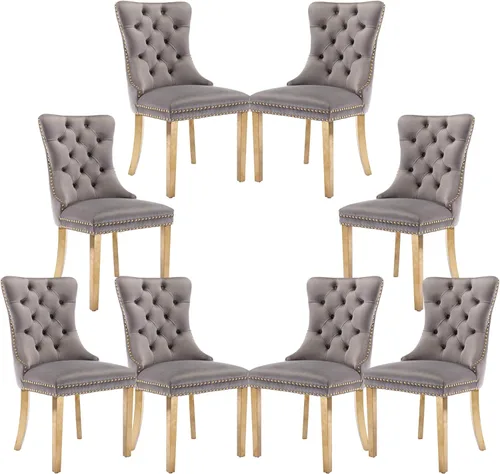 Vista 81 de Rhomtree Silla de comedor copetuda moderna de terciopelo para comedor, sillas de comedor tapizadas con diseño de remache de clavo, anillo trasero