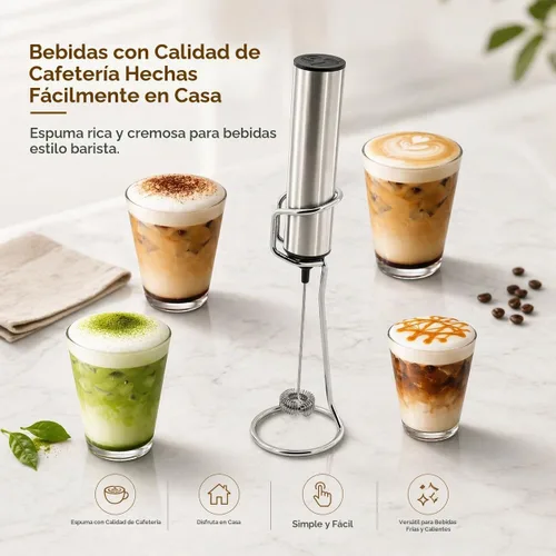 Vista 3 de Espumador de leche recargable con soporte, fabricante de espuma de batidor eléctrico, potente mezclador de bebidas USB C de 2 velocidades para café
