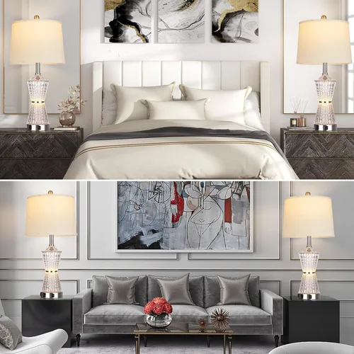 Vista 9 de Lámparas de Mesa Modernas de 26", Juego de 2 Lámparas de Mesa Luz Nocturna con 2 Puertos de Carga USB y Toma de CA, Lámpara de Mesita de Noche