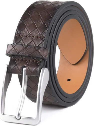 Fabio Valenti Cinturón casual de cuero de mezclilla para hombre, 1 12 pulgadas de ancho, 0.157 in de grosor, hebilla de aleación de punta, cinturón