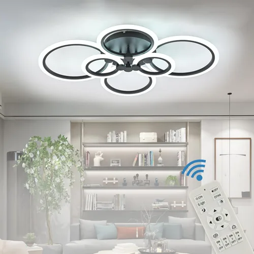 SJV Lámpara de techo moderna: Lámpara de techo LED regulable de montaje empotrado - Luces de techo negras de 31.4 pulgadas, accesorios de