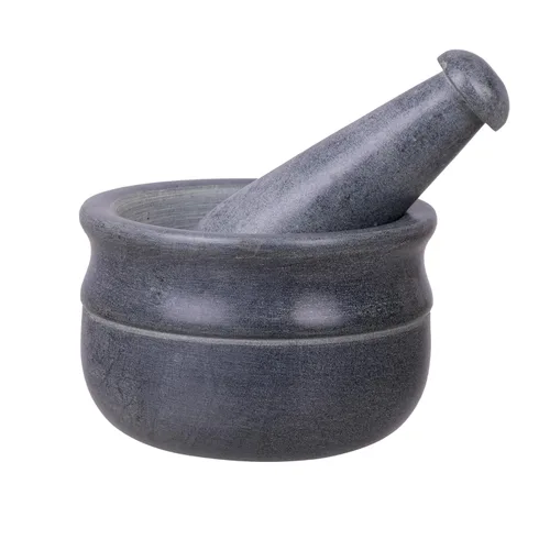 Vista 11 de Mortero y mortero, hecho de piedra dura pulida resistente, molinillo de piedra natural para especias, pastas, hierbas, condimentos, etc.