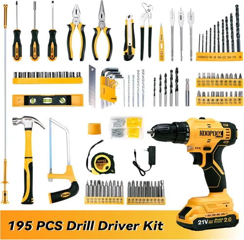 Vista 2 de Caja de kit de herramientas con juego de taladro con taladro inalámbrico de 21V, caja de herramientas con taladro, juego de taladro de mano