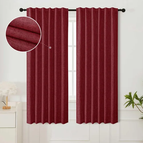 Vista 17 de INLINAS Cortinas opacas con textura anudada de lino sintético, 100% bloqueo de luz, reducción de ruido, ojales de tela de triple capa para Beige