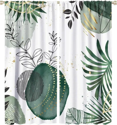 Vista 38 de Cortinas de hojas de otoño de mediados de siglo, cortinas opacas con aislamiento térmico y bolsillo para barra, 2 paneles de 45 pulgadas de largo x