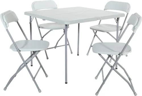 Office Star - Juego de mesa y sillas cuadradas plegables de resina de 5 piezas, color gris claro