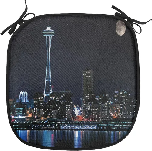 Vista 90 de Lunarable USA Chair Cushion Pad, American Cities Skylines Metropolis Architecture Sketch Style Hand Drawn Art Print, Seat Padding for Kitchen &