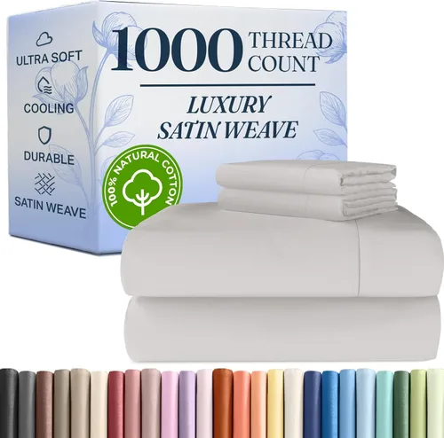 Vista 14 de Juego de sábanas de 1000 hilos, sábanas 100% algodón, más suaves que el algodón egipcio, juego individual de 3 piezas, color gris claro, tejido