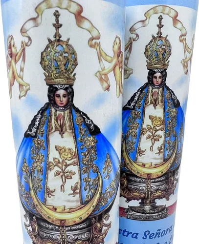 Vista 8 de Vela de ofrenda o oración sin aroma la santísima virgen de San Juan de los lagos recipiente alto de vidrio