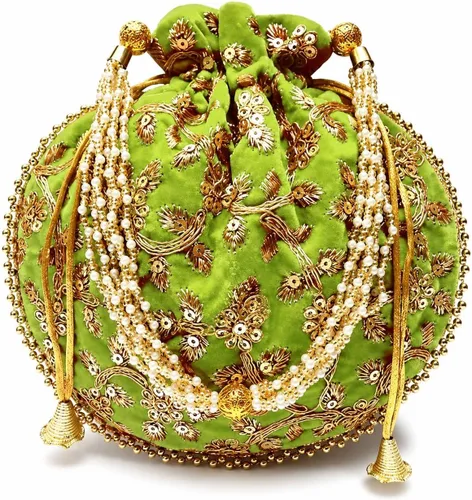 Vista 13 de Bolsa de terciopelo bordada para mujer, bolsa con cordón, regalo de boda dorado para mujer Negro