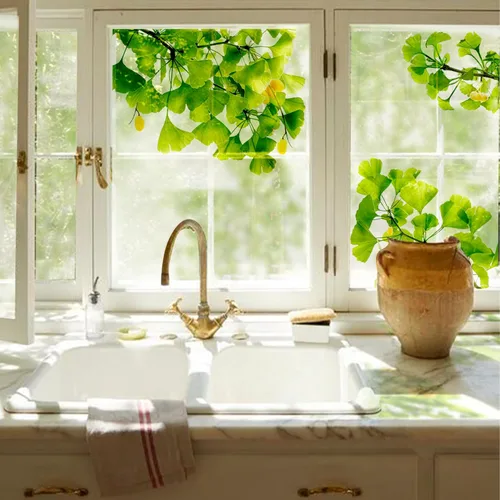 Vista 10 de Adhesivos florales para ventana con hojas verdes para decorar puertas de vidrio, hojas tropicales de plátano